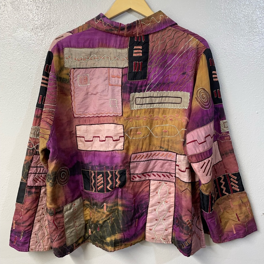 Parsley Sage Silk Patchwork Button Jacket Boho Ar… - image 3